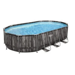 Piscine Tubulaire Ovale Bestway Power Steelâą Bois Rustique 6,10 X 3,66 X 1,22 M