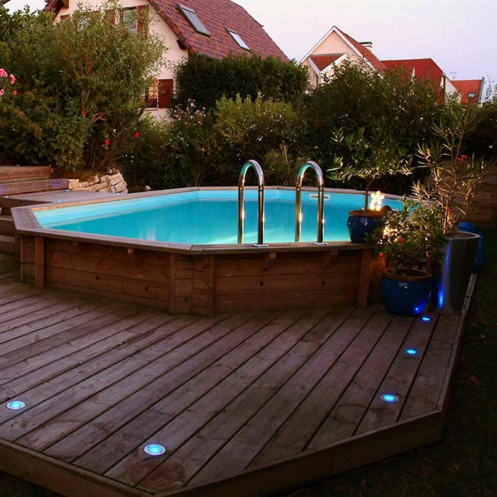 Piscine En Bois Octogonale Ubbink OcĂ©a 6,10 X 4,00 X 1,30 M - Liner Bleu â Image 2