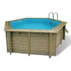Piscine En Bois Hexagonale Ubbink Azura 4,10 X 1,20 M - Liner Bleu + BĂąche Ă Bulles