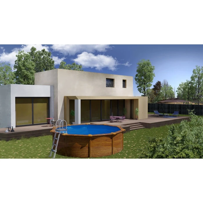 GRE Piscine Ronde Acier GrĂ© Pacific Imitation Bois - 3,50 X 1,20 M â Image 2