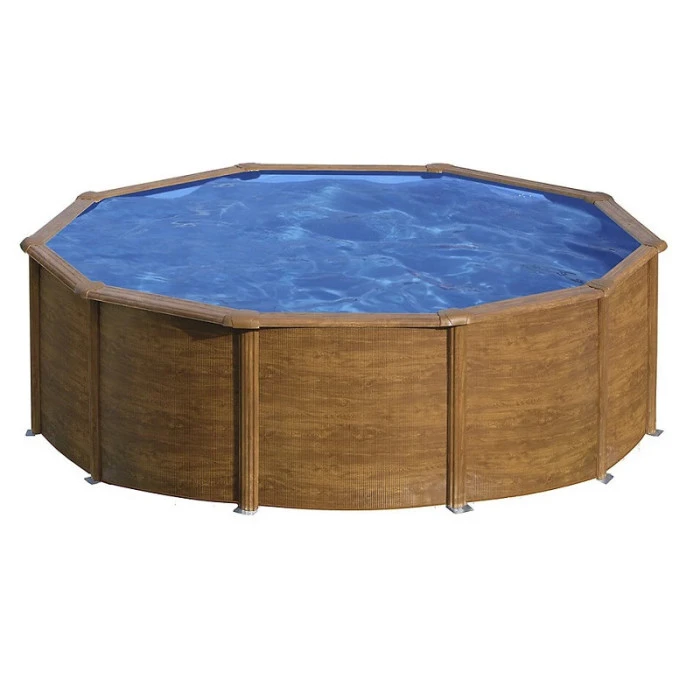 GRE Piscine Ronde Acier Gré Pacific Imitation Bois - 4,60 X 1,20 M