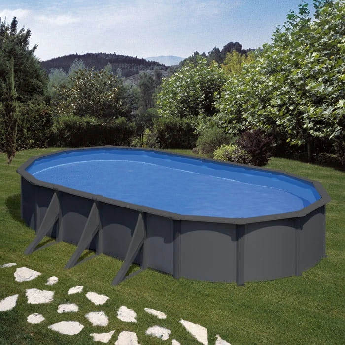 GRE Piscine Ovale Acier GrĂ© Gris Anthracite - 7,30 X 3,75 X 1,20 M â Image 2