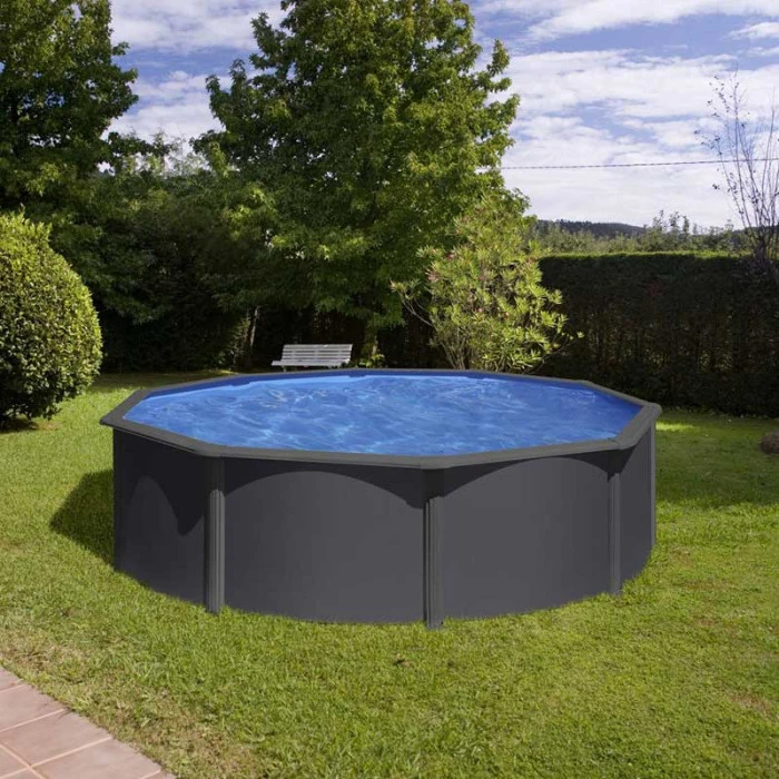 GRE Piscine Ronde Acier GrĂ© Gris Anthracite 4,60 X 1,30 M â Image 2