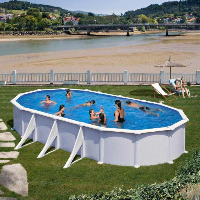 GRE Piscine Ovale Acier GrĂ© Atlantis - 7,30 X 3,75 X 1,30 M â Image 2