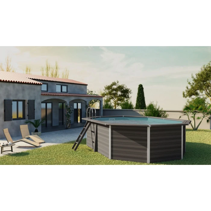 GRE Piscine Ovale Composite GrĂ© - 5,24 X 3,86 X 1,24 M â Image 2