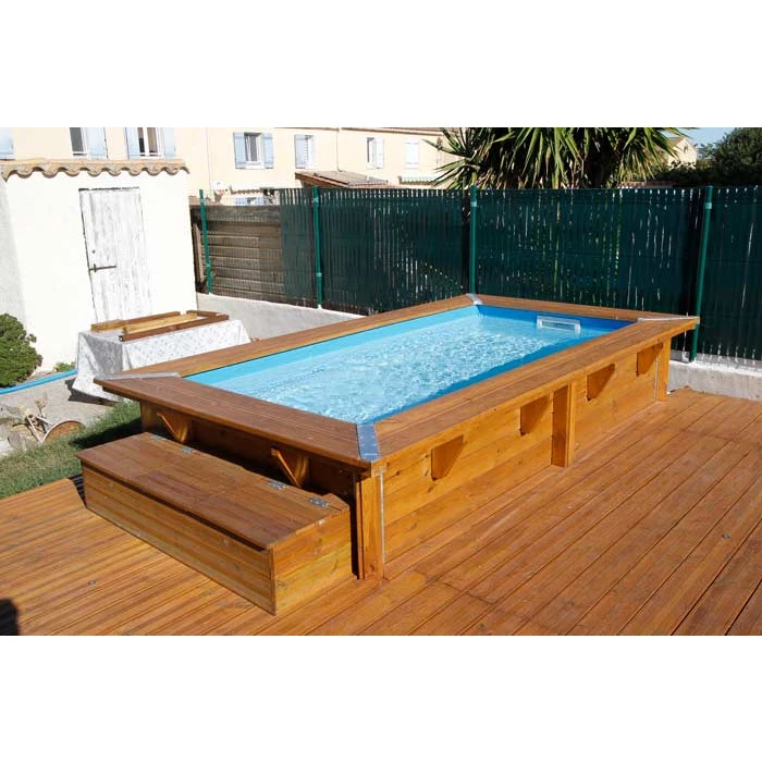 Piscine En Bois Rectangulaire Ubbink Sunwater 3,50 X 2,00 X 0,71 M - Liner Bleu â Image 3