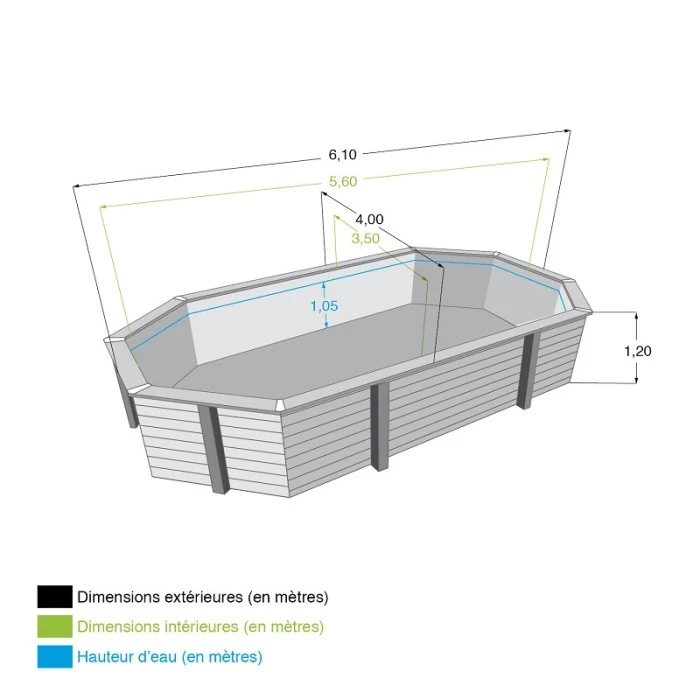 Piscine En Bois Octogonale Ubbink Azura 6,10 X 4 X 1,20 M - Liner Bleu â Image 6